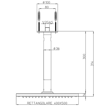 BOSSINI DREAM-RECTANGULAR Верхний душ 500 x 400 мм 1 режим - держателем вертикальным 300 x Ø