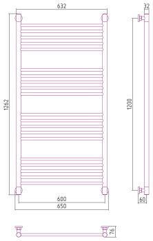 Полотенцесушитель водяной Сунержа Богема+ 1200х600 прямой с защитой 00-0220-1260