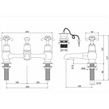 Ручка-крестик для смесителей Burlington T2 хром
