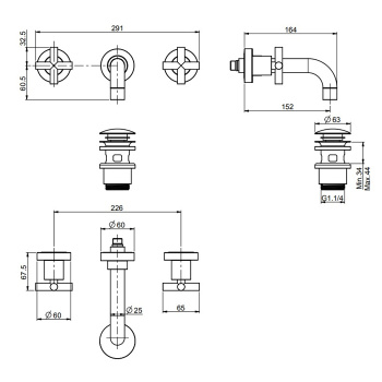Смеситель для раковины настенный Fima Carlo Frattini Maxima F5321L/5NS click-clack, черный