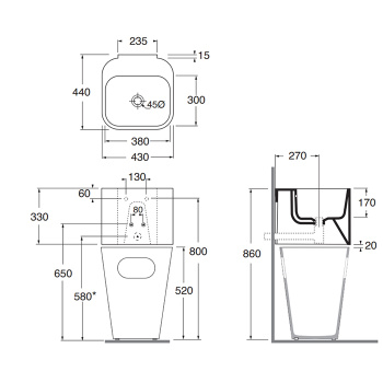 Раковина Azzurra Tandem 430х440х320, подвесная, с 1 отверстием для смесителя, с переливом, cocoa TALP04443T00CC