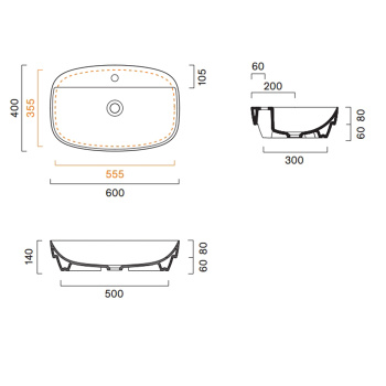Раковина Catalano Alvea 60x40 встраиваемая, с 1 отв, Sabbia Satinato 625601029