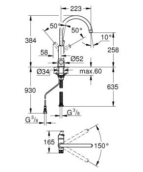 Смеситель для кухни GROHE Blue Pure Eurosmart, с функцией фильтрации, хром, 119708