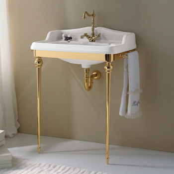 3SC Consolle Консоль Boheme 98х56хh104см, с раковиной LA02, сифоном и полотенцедердателями, напольный, цвет: золото 24к. Lucido BO3090GD