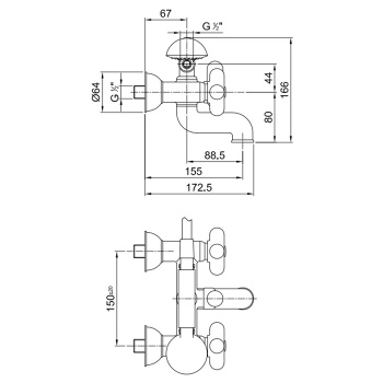 Смеситель для ванны Fantini I Balocchi настенный, излив 155, с ручн.душем, белый матовый 60 29 0515