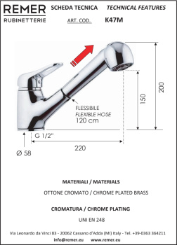 Смеситель для кухни Remer Kiss  с выт. лейкой хром K47M