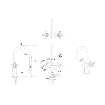 Смеситель для раковины Burlington RIV8 GOLD золото