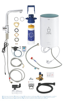 Комплект для кухни GROHE Red Mono II с бойлером M-size, с вертикальным вентилем с L-образным изливом, хром 30339001