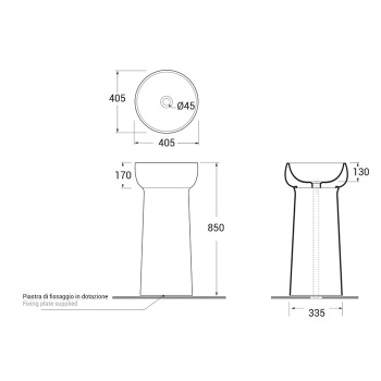 Раковина напольная Azzurra Graal d40 h85, слив в пол, без отв под смеситель, perlé LALF04040S00PR*0