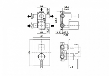 Смеситель для душа Paffoni Rock RO018CR/M (с внутренней частью)