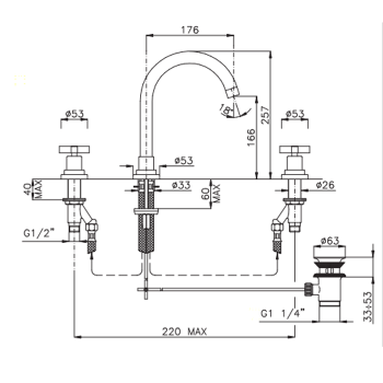 Смеситель для раковины Nicolazzi Monte Croce на 3 отв 2208CR27