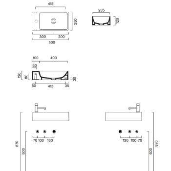 Раковина Catalano Premium 50x25, с 1 отв, Cemento Satinato 220521023