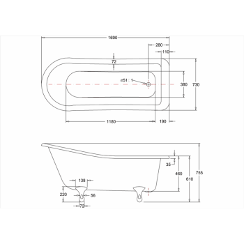 Акриловая ванна Burlington 169x73 E1
