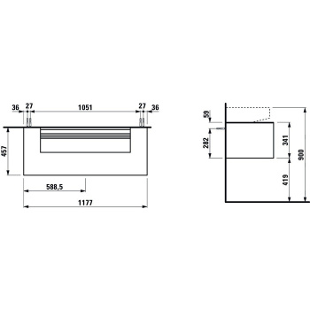 Laufen Sonar шкафчик под раковину, 1175х455х340 мм, 1 ящик, с отверстием в центре, совместим с раковиной-чашей 816347, титан и черный мрамор