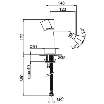 Смеситель для биде Fantini Nostromo 1 отв., без донного клапана, нержавеющая сталь 50 93 E908WF