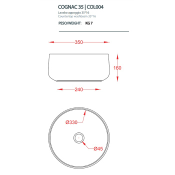 Раковина накладная Artceram Cognac 35, saniglaze, белый глянцевый COL004 01 34