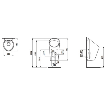 LAUFEN LEMA Писсуар 350х420х730 мм., подвесной, безободковый, внутренний подвод воды, электрон управл, модуль Bluetooth, пит от сети 220V, цвет белый