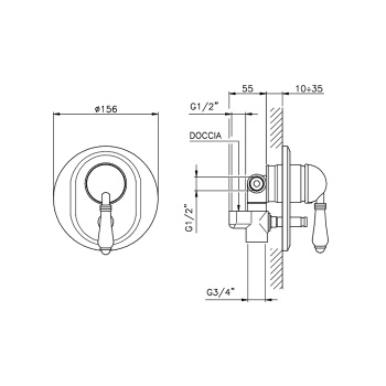 Смеситель для душа Nicolazzi El  Capitan внешняя часть с переключателем 3460BZ75