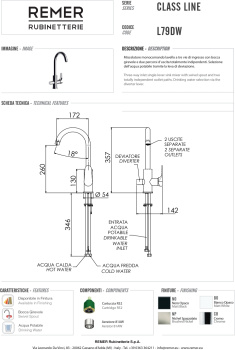 Смеситель для кухни Remer Class Line  с переключ. питьевой воды L79DW