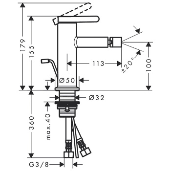 Axor One Смеситель для биде, 1 отв., с донным клапаном, цвет: черный матовый 48210670