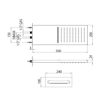 Bossini Manhattan Верхний душ 50х20см., настенный, 2 режима: дождь и каскад, цвет: черный матовый I0