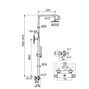 Душевая система Plumberia Selection Ixo 250мм,руч.душ 1 режим., шланг 150мм,черн.матов., XO6302NO