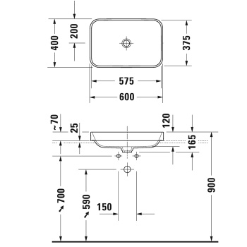 Duravit Vero Air Раковина шлифованный вариант,без перелива, без площадки под смеситель, включая крепление