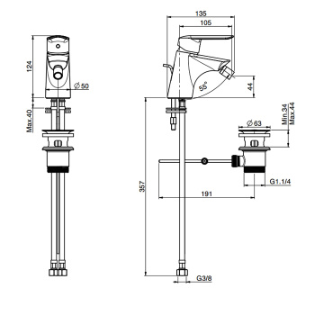 Смеситель для биде Fima Carlo Frattini Spot на 1 отверстие, с донным клапано, чёрный матовый F3002NS