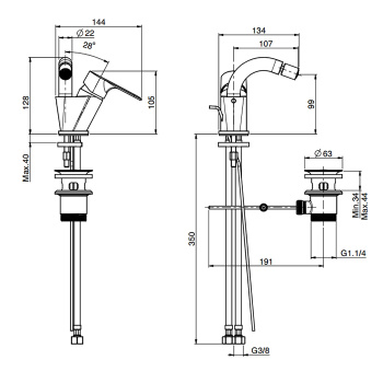 Смеситель для биде Fima Carlo Frattini Serie 22 на 1 отверстие, с донным клапаном, хром F3842CR