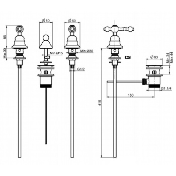 Смеситель для биде Fima Carlo Frattini Epoque на 3 отверстия, без излива, хром F5072CR