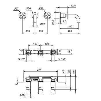Смеситель для раковины Fantini Fontane Bianche 47 P5 P010B сталь