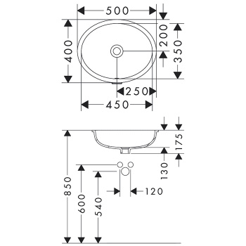 HG Xuniva D Раковина подстольная 450х350, с переливом, белый