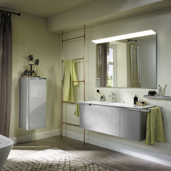 Burgbad Yso Комплект подвесной мебели 128x49x45 см с керамическим умывальником, 2-мя полотенцедержателями, цвет: светло-серый глянцевый SFAC111 L F2155 C0001*1