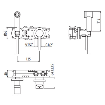 Гигиенический душ Gattoni Circle Two с внутренней частью Gbox SC070, nero opaco 9111/91NO
