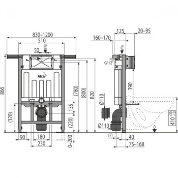 Инсталляция для унитаза AlcaPlast Jadromodul AM102/850