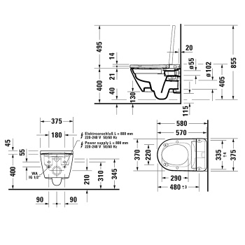 Подвесной унитаз Duravit D-Neo 654000012004300 пульт ДУ, функция биде, подогрев, подсветка, 220в, белый