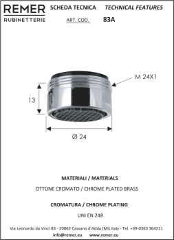 Аэратор Remer M24 кухня биде умывальник (профилактика извест. отложений) 83A