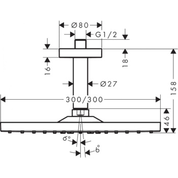 Верхний душ hansgrohe Raindance E 300 1jet, 26250140 с потолочным подсоединением, шлифованная бронза