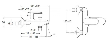 Смеситель для ванны с душем Jacob Delafon Kumin E99460-CP
