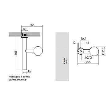 Верхний душ Antonio Lupi Apollo 45, с LED подсветкой, потолочный монтаж, черный матовый А0002462657