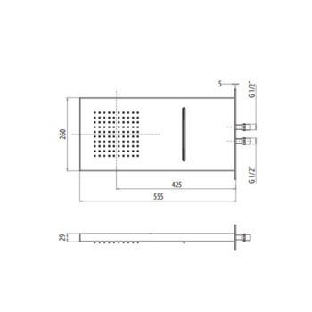 Верхний душ настенный с Gattoni Pd 2-мя режимами дождь и каскад, 260х555mm, 1/2 (без хромотерапии), хром уценен 9945/PDC0 с боковой потертостью