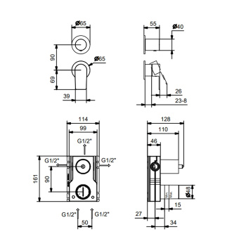 Смесители для душа наружная часть Fantini Myo на 3 источника, хром 61 02 V689B