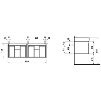Laufen Pro  Шкафчик Pro 1220x450x390 мм под раковину  8.1496.7, 2 выдв ящика,  цвет белый матовый