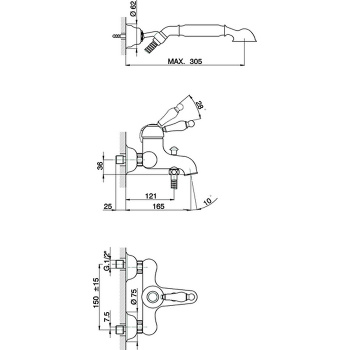 Смеситель для ванны Cisal Arcana Empress настенный, с ручной лейкой,держателем и шлангом, золото EM00012024