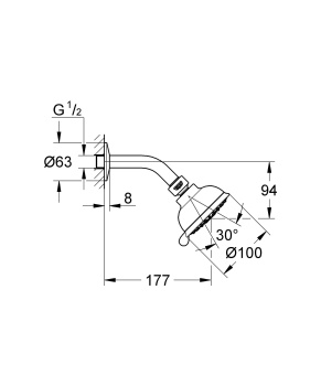 Верхний душ GROHE New Tempesta Rustic 100 IV с душевым кронштейном, хром 26089001