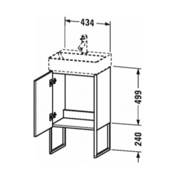 Duravit XSquare База под раковину 434х340х739 мм, с ножками встр. с регул.по выс. 1 стек полка, 1 дверца правая , Цвет черный глянц.(для 073245)