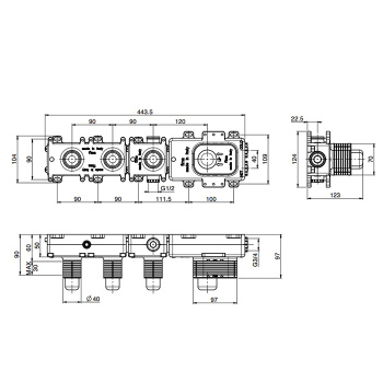 Внутренняя часть встраиваемого термостатического смесителя для душа с душевым комплектом Fima Carlo Frattini на 2 источника F2462/1