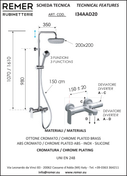 Душевая система Remer Infinity с изливом хром (CR) I34AAD20