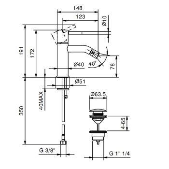 Смеситель для биде Fantini Nostromo на 1 отв., Matt Gun Metal PVD 50 P5 E808F