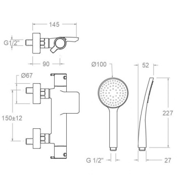 Смеситель термостатический Ramonsoler Blautherm для ванны (каскад) с душевым комплектом 943901T1